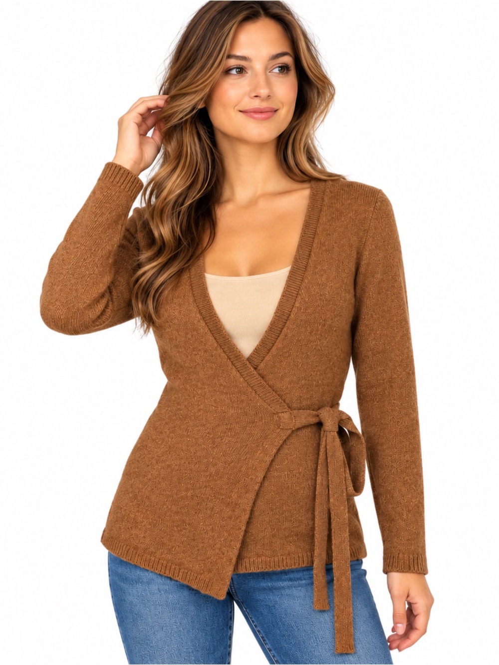 J. Crew Camel Brown Wrap V-Neck Sweater